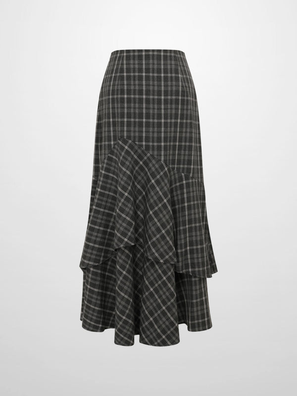 Double Layer Plaid Skirt - Grey Plaid