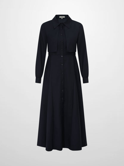 Cape Style Maxi Dress - Navy