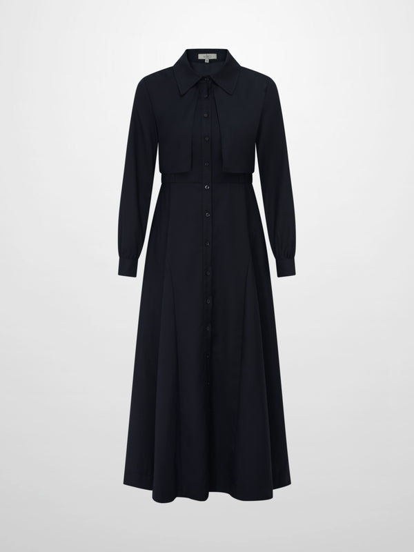 Cape Style Maxi Dress - Navy