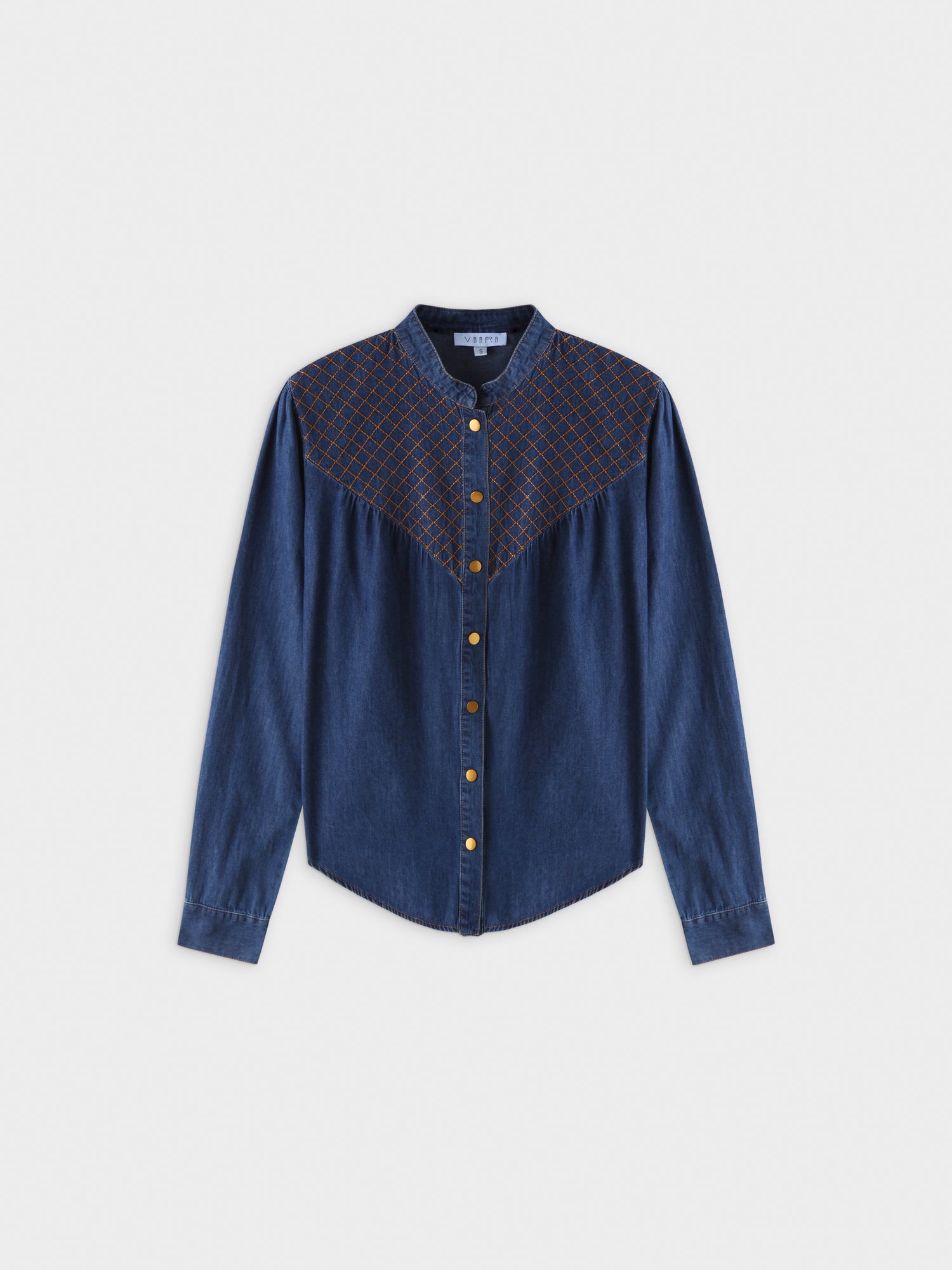 Crossed Stitch Denim Shirt-Blue