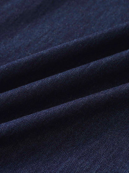 Denim Button Down Blouse-Dark Blue