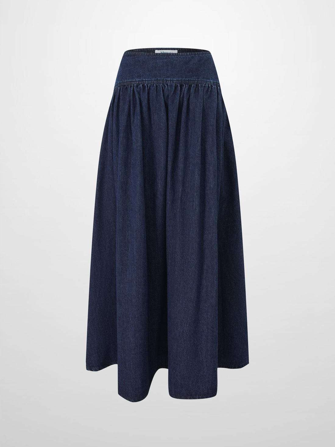Washed Curved Yoke Denim Skirt-Dark Blue