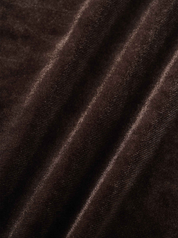 Velour Button Down Crew Cardigan-Brown