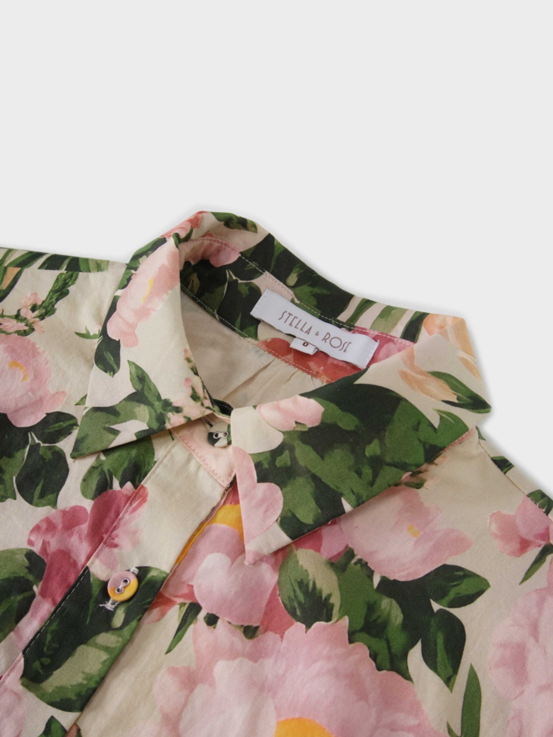 Printed Cotton Belted Shirtdress-Garden Floral