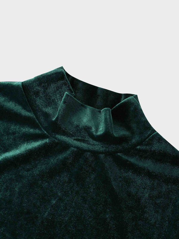 Velour Mock Neck Turtleneck-Emerald Green