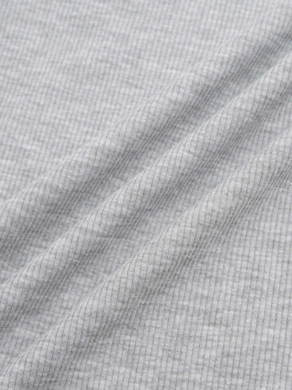 Ribbed Half Zip Hoodie Tee-Grey