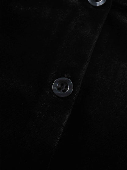 Velour Button Down Crew Cardigan-Black