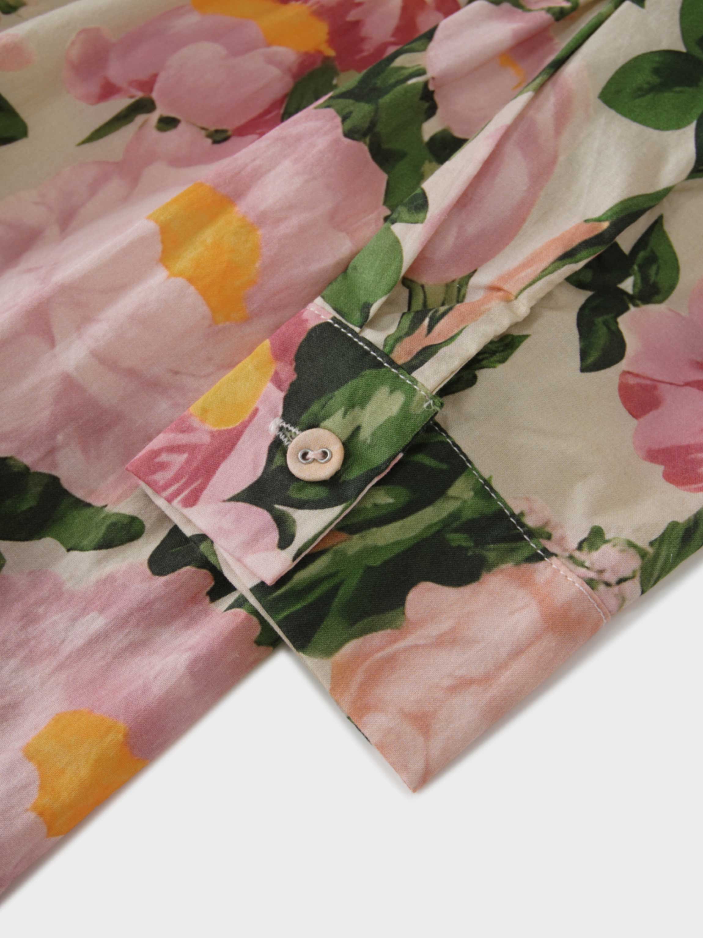 Printed Cotton Belted Shirtdress-Garden Floral