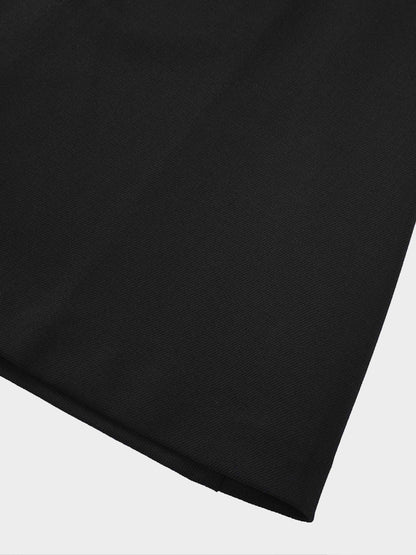 Top Pleat Wool Blend Midi Skirt-Black