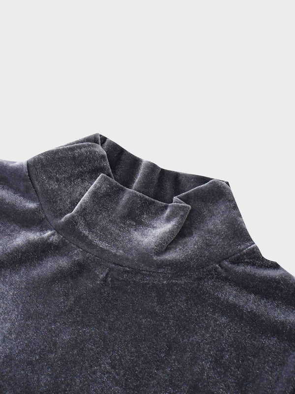 Velour Mock Neck Turtleneck-Grey