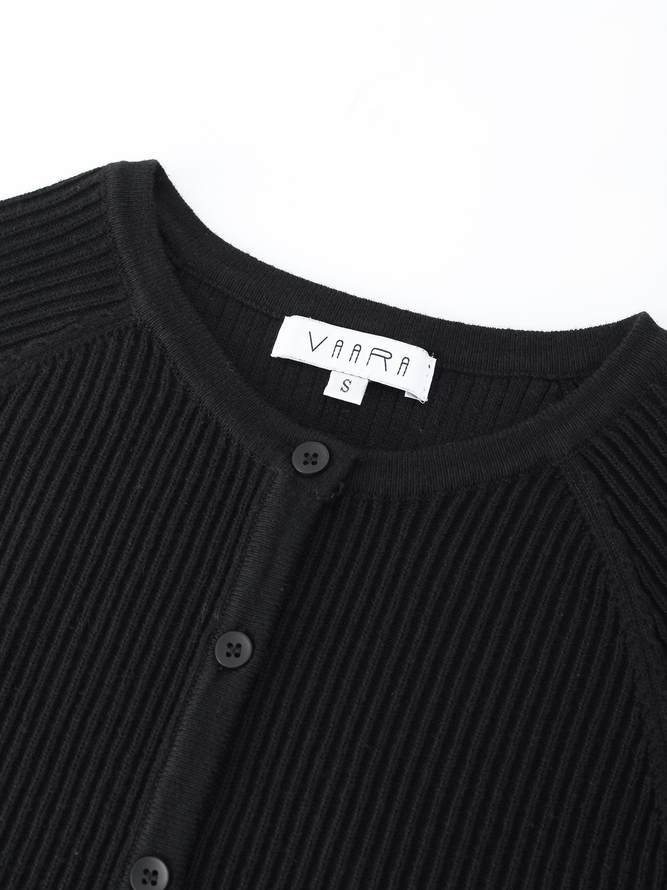 Ribbed Knit Cardigan-Black