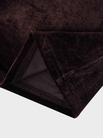 Velour Mock Neck Turtleneck-Brown