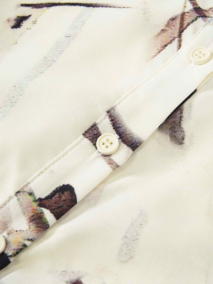 Front Shirred Shirtdress-Cream Floral
