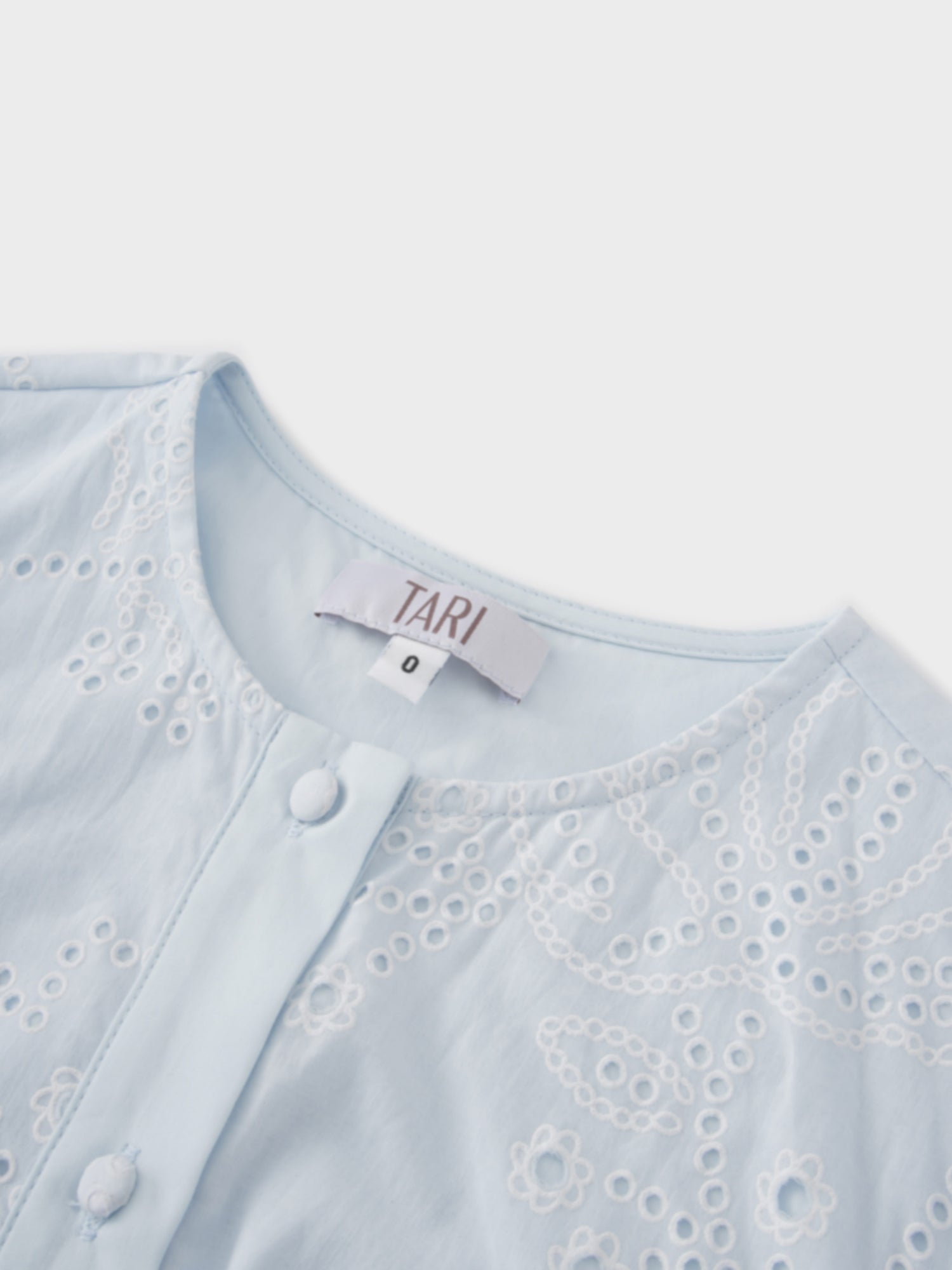 Eyelet Belted A-Line  Shirtdress-Light Blue