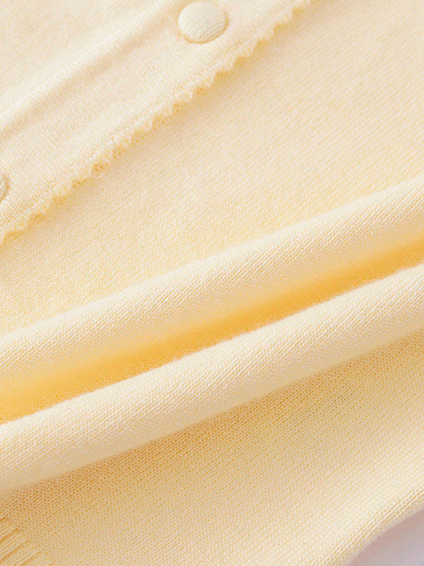Trim Detail Crew Crop Cardigan-Yellow