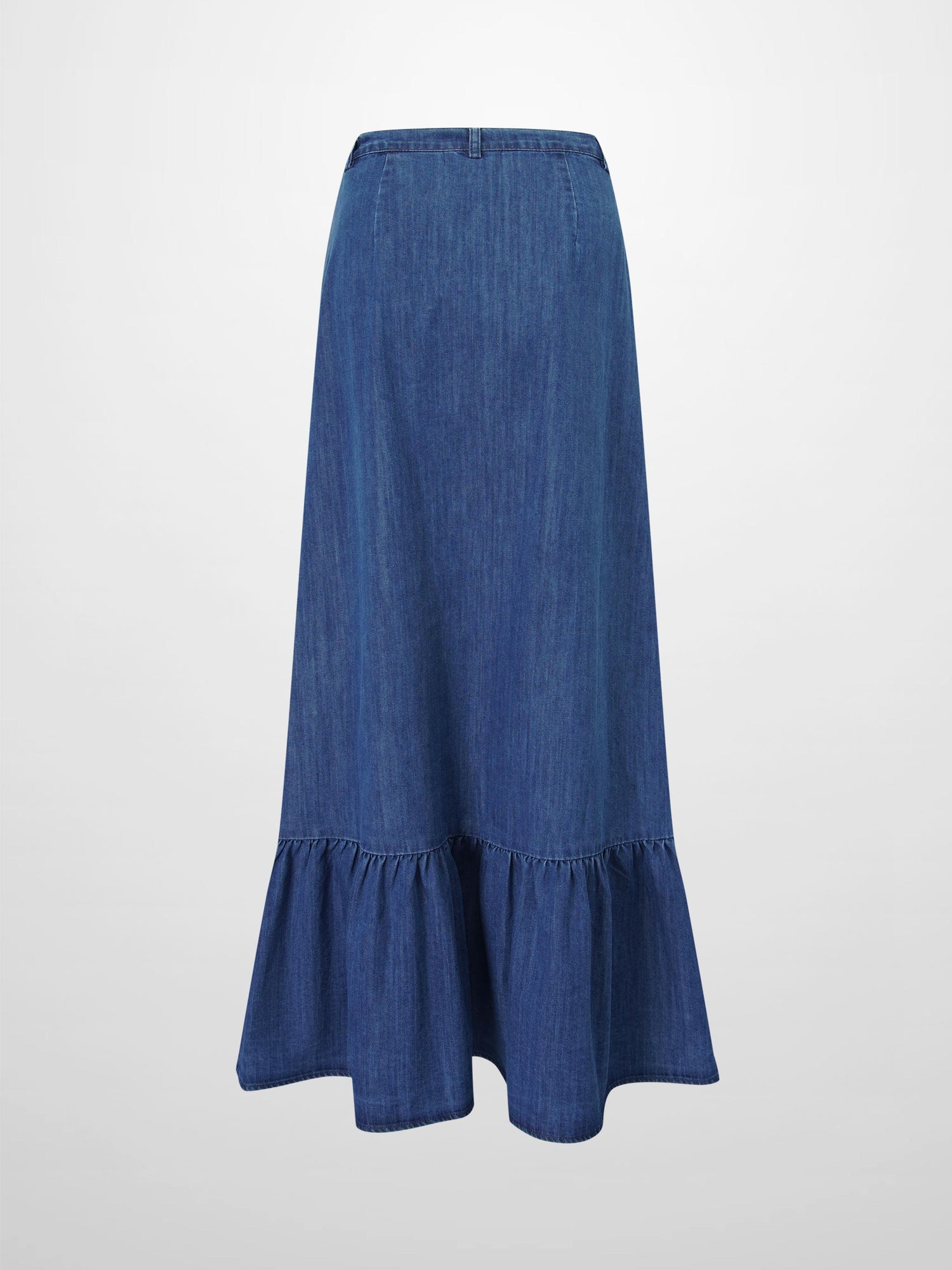 Bottom Ruffle Button Down Denim Skirt-Blue