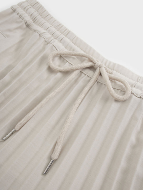 Elastic Waist Micro Pleat Skirt-Tan