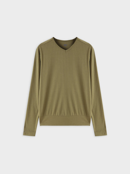 Ribbed High V Bomber-Olive