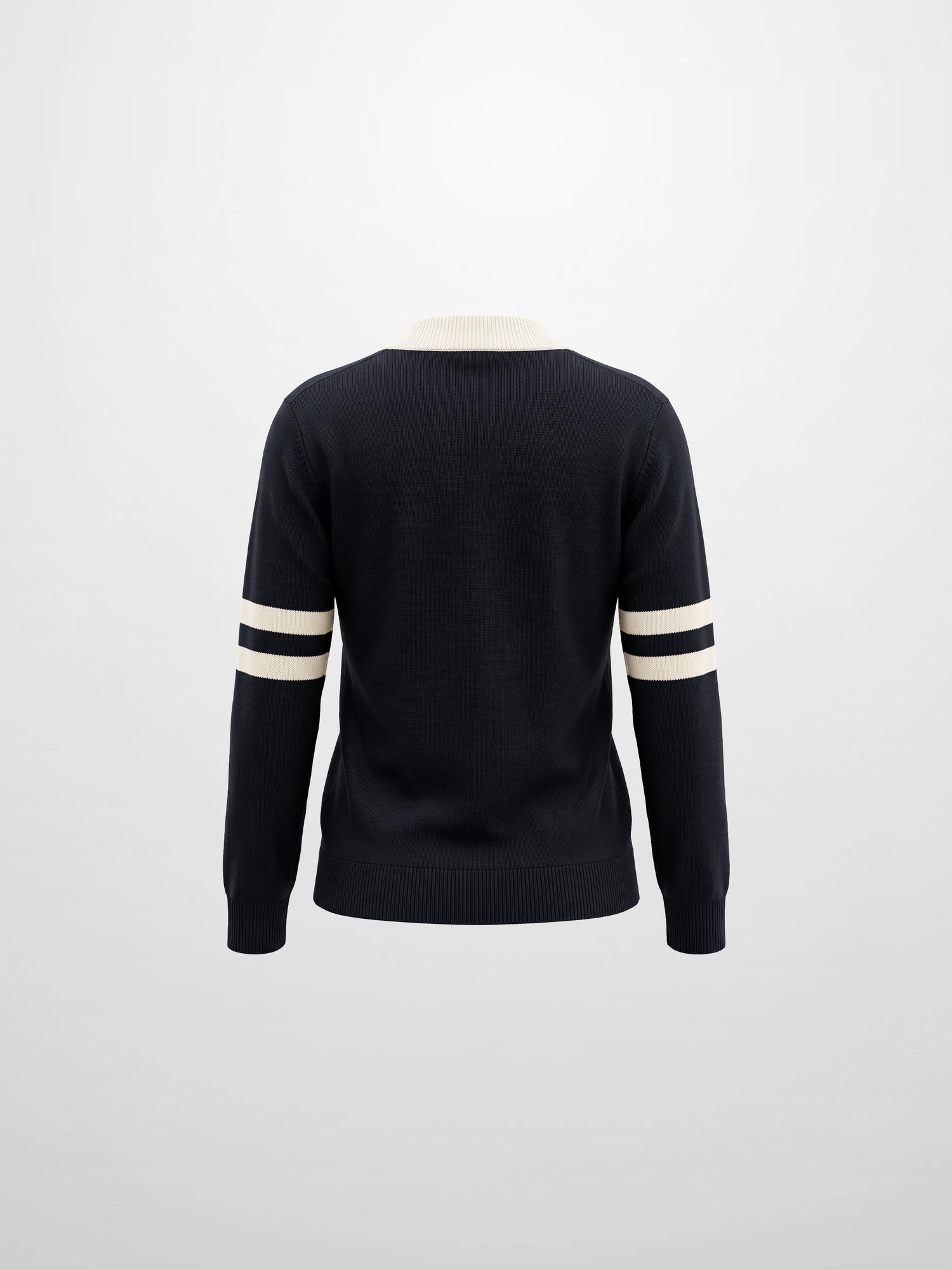 V Neck Wide Stripe Sweater - Navy/Cream