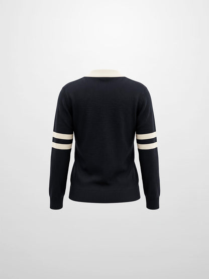 V Neck Wide Stripe Sweater - Navy/Cream