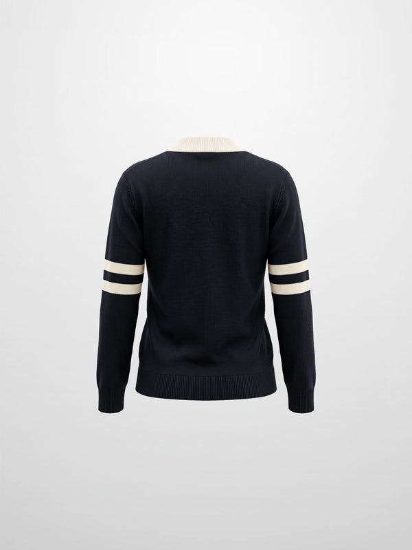V Neck Wide Stripe Sweater - Navy/Cream