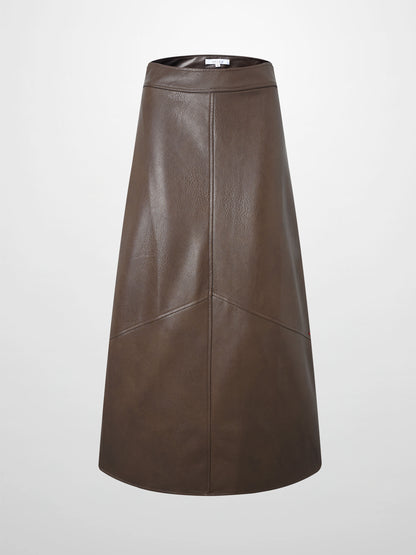 Textured Faux Leather Seam Skirt - Brown