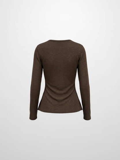 Bottom Crossover Knit Top - Brown