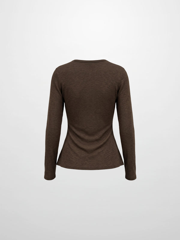 Bottom Crossover Knit Top - Brown