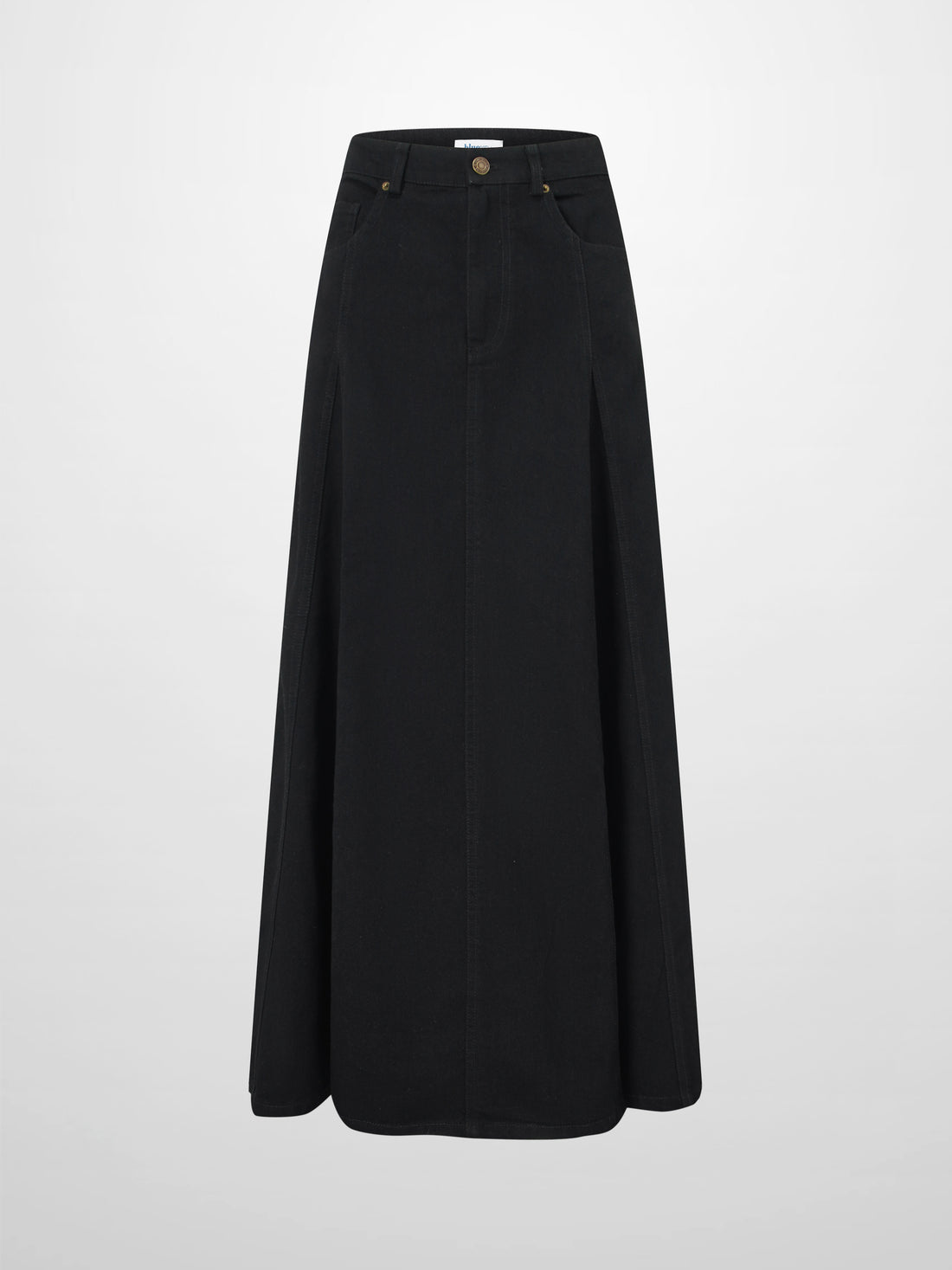 Seamed Full Denim Skirt-Black