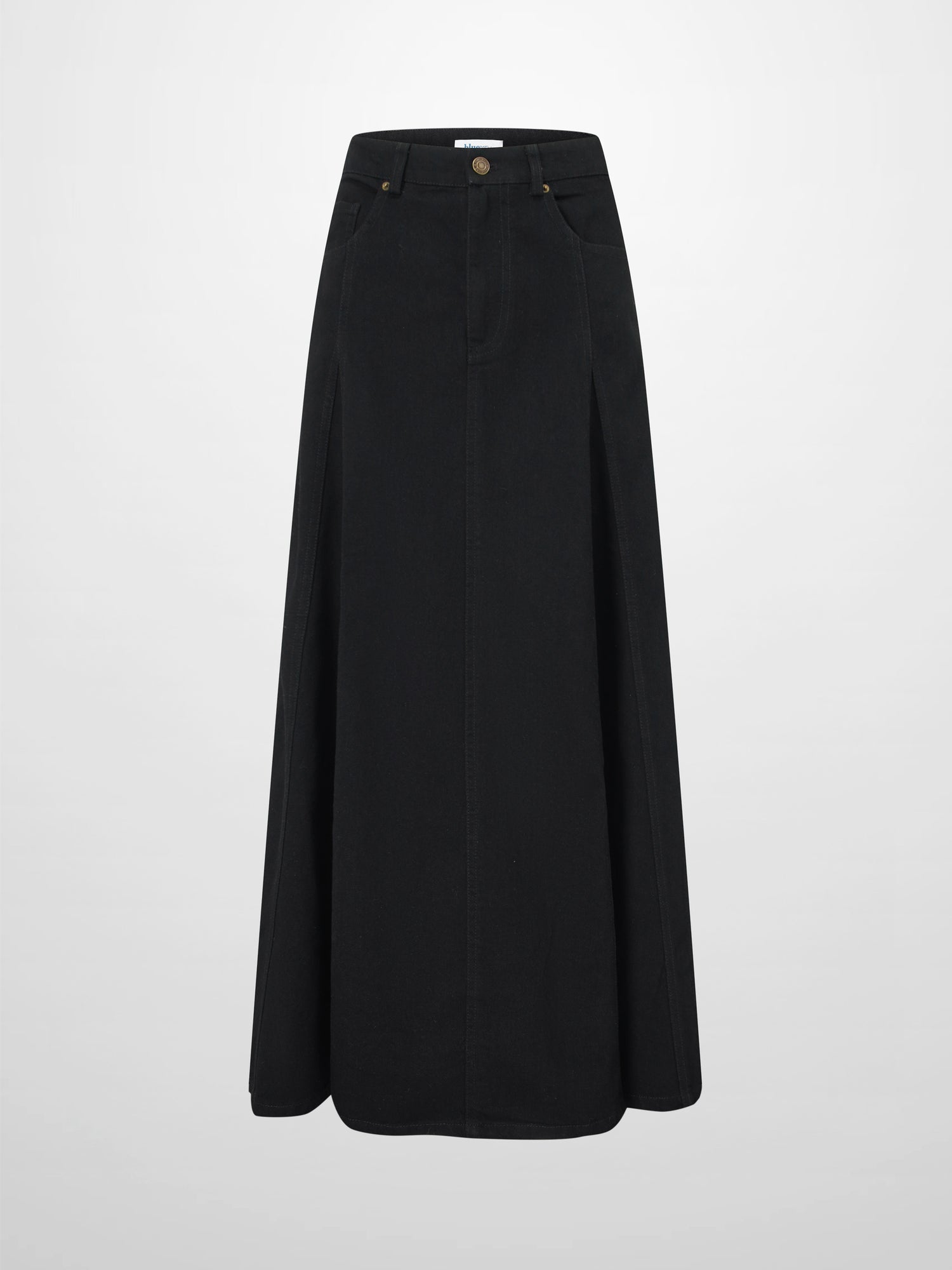 Seamed Full Denim Skirt-Black