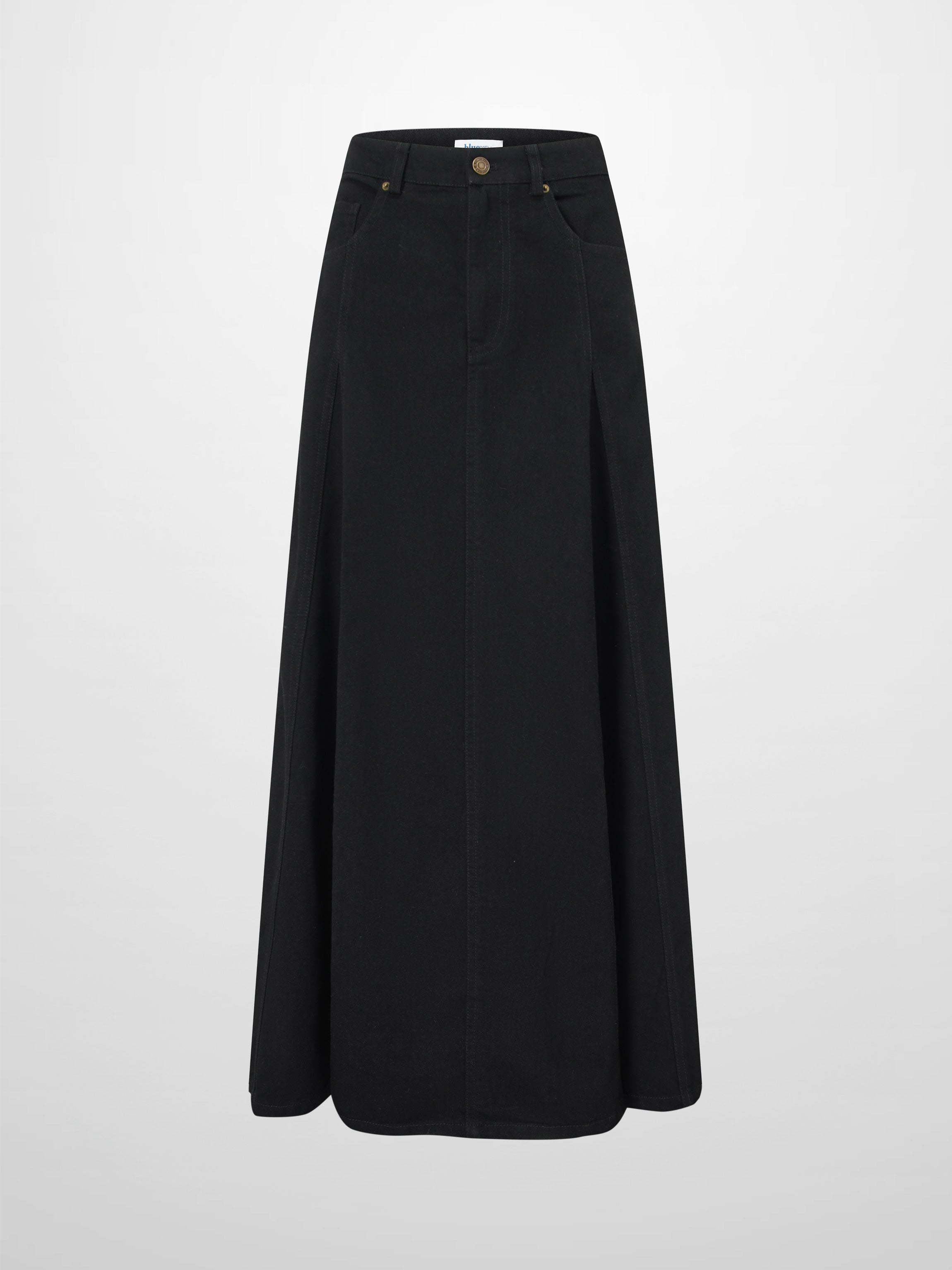 Seamed Full Denim Skirt-Black