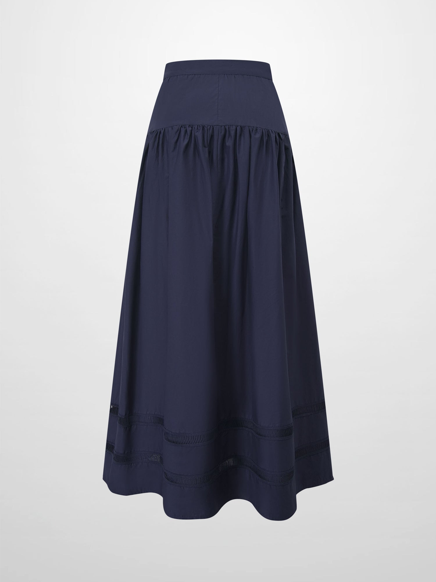 Border Cut Out Yoke Skirt-Navy Blue