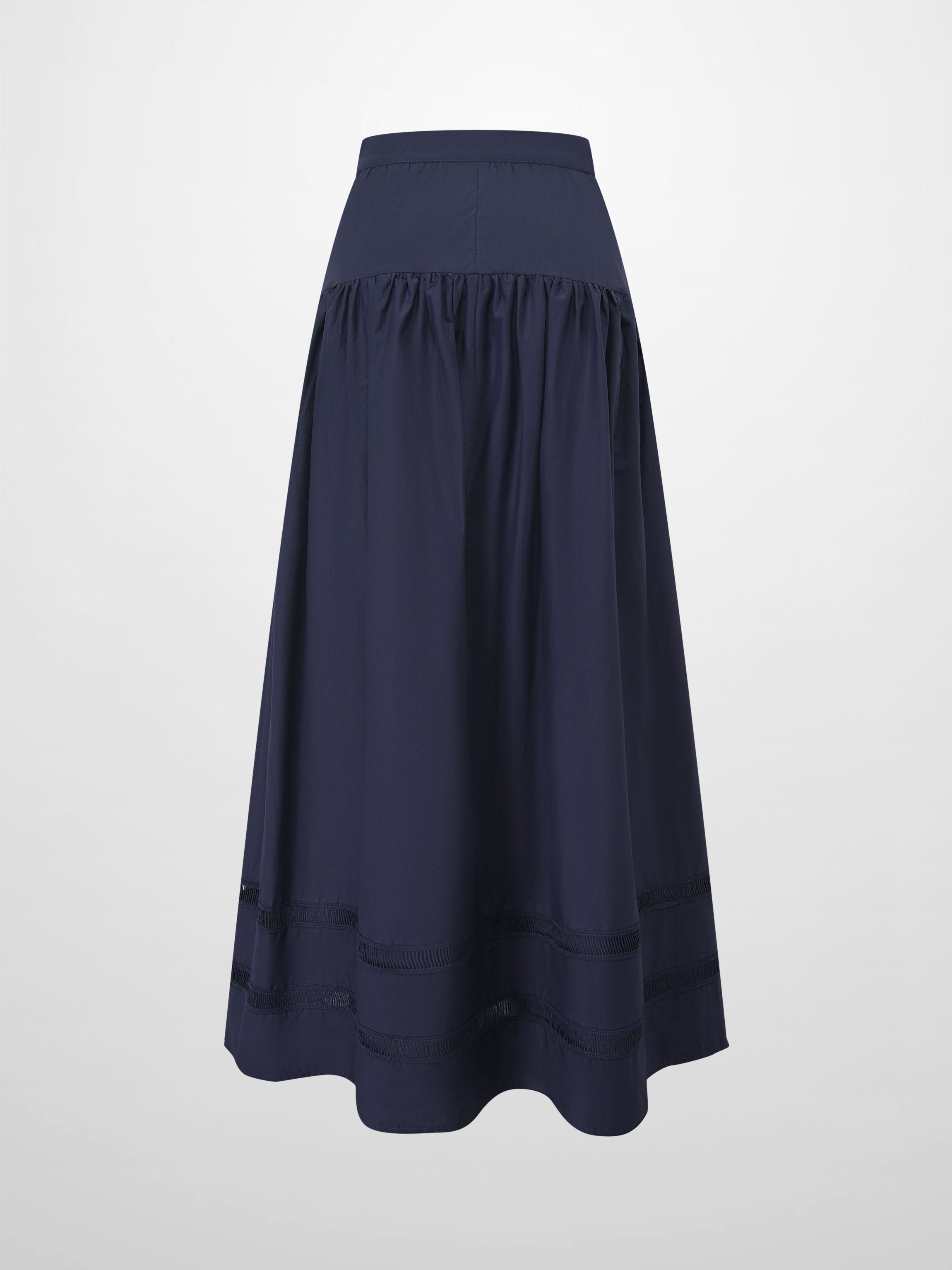 Border Cut Out Yoke Skirt-Navy Blue