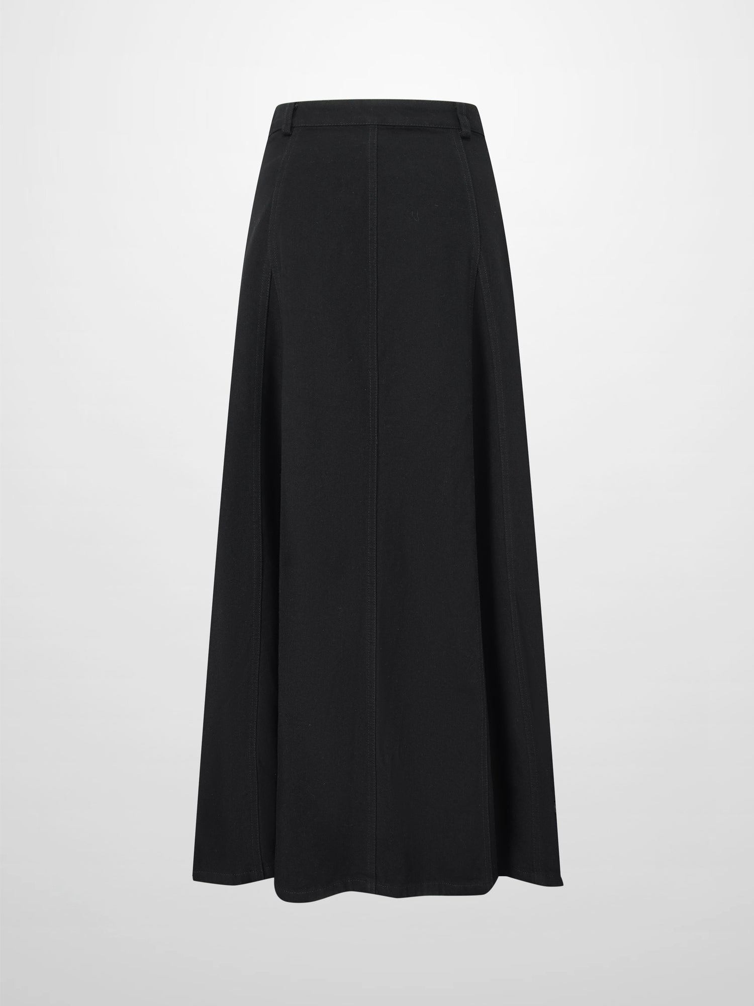 Seamed Full Denim Skirt-Black