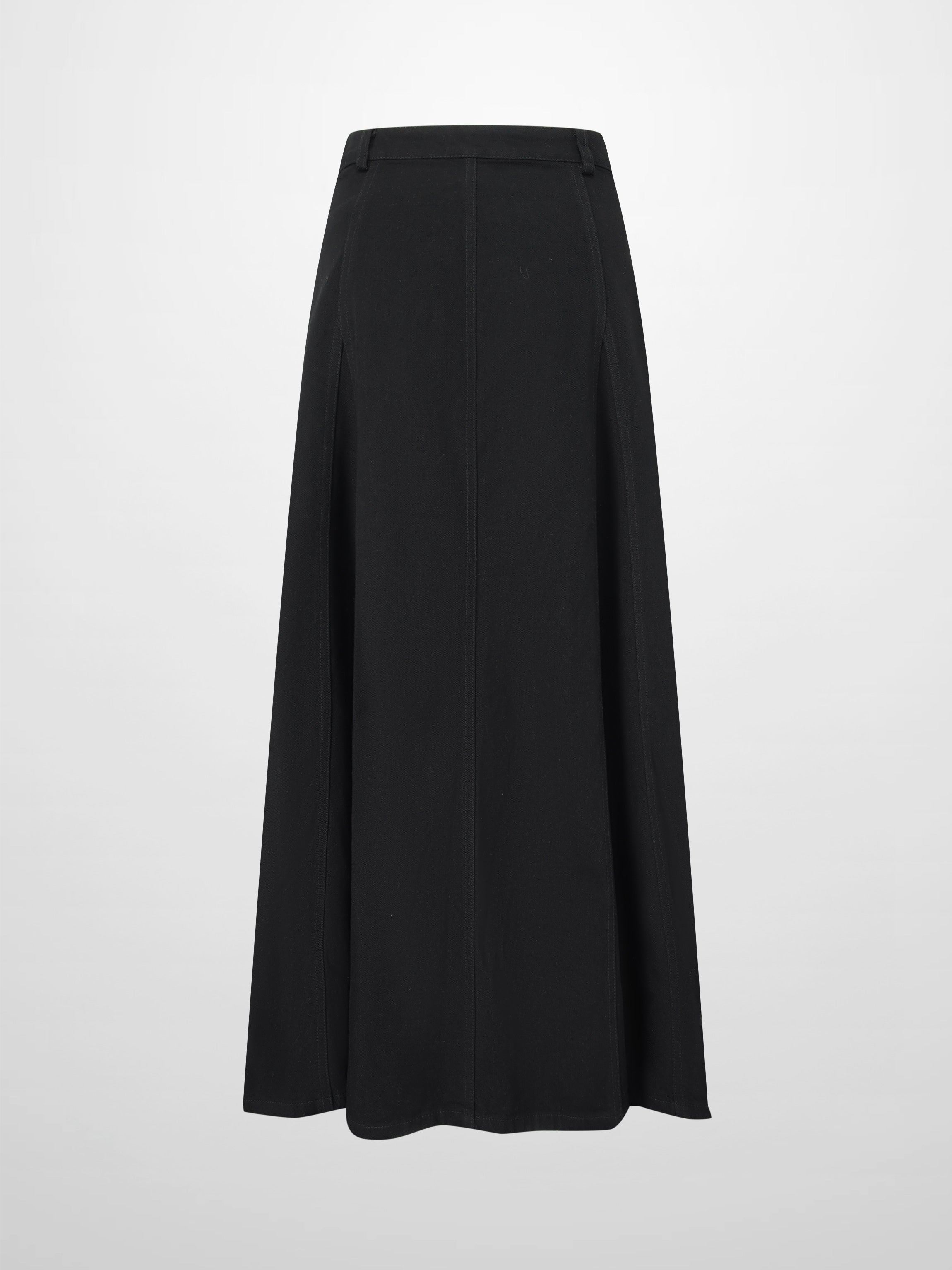 Seamed Full Denim Skirt-Black