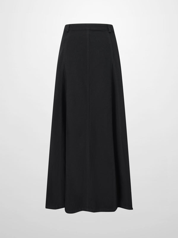 Seamed Full Denim Skirt-Black