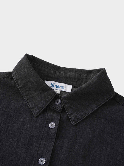 Denim Button Down Blouse-Black