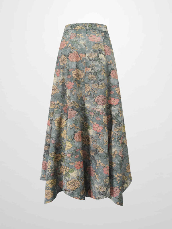Asymmetrical Panel Skirt-Soft Floral