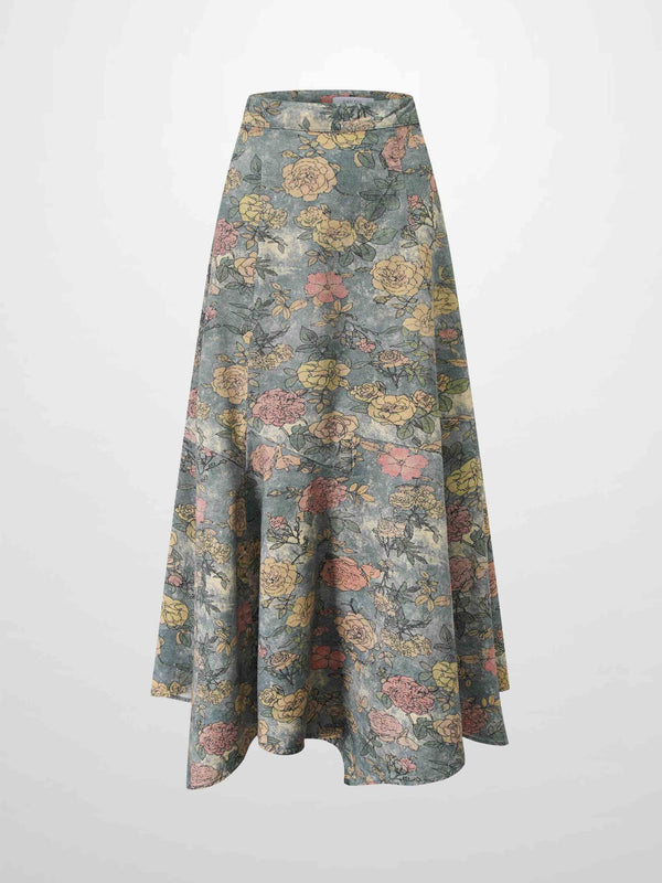 Asymmetrical Panel Skirt-Soft Floral