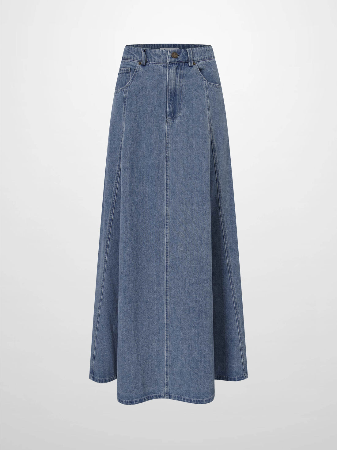Seamed Full Denim Skirt-Light Blue