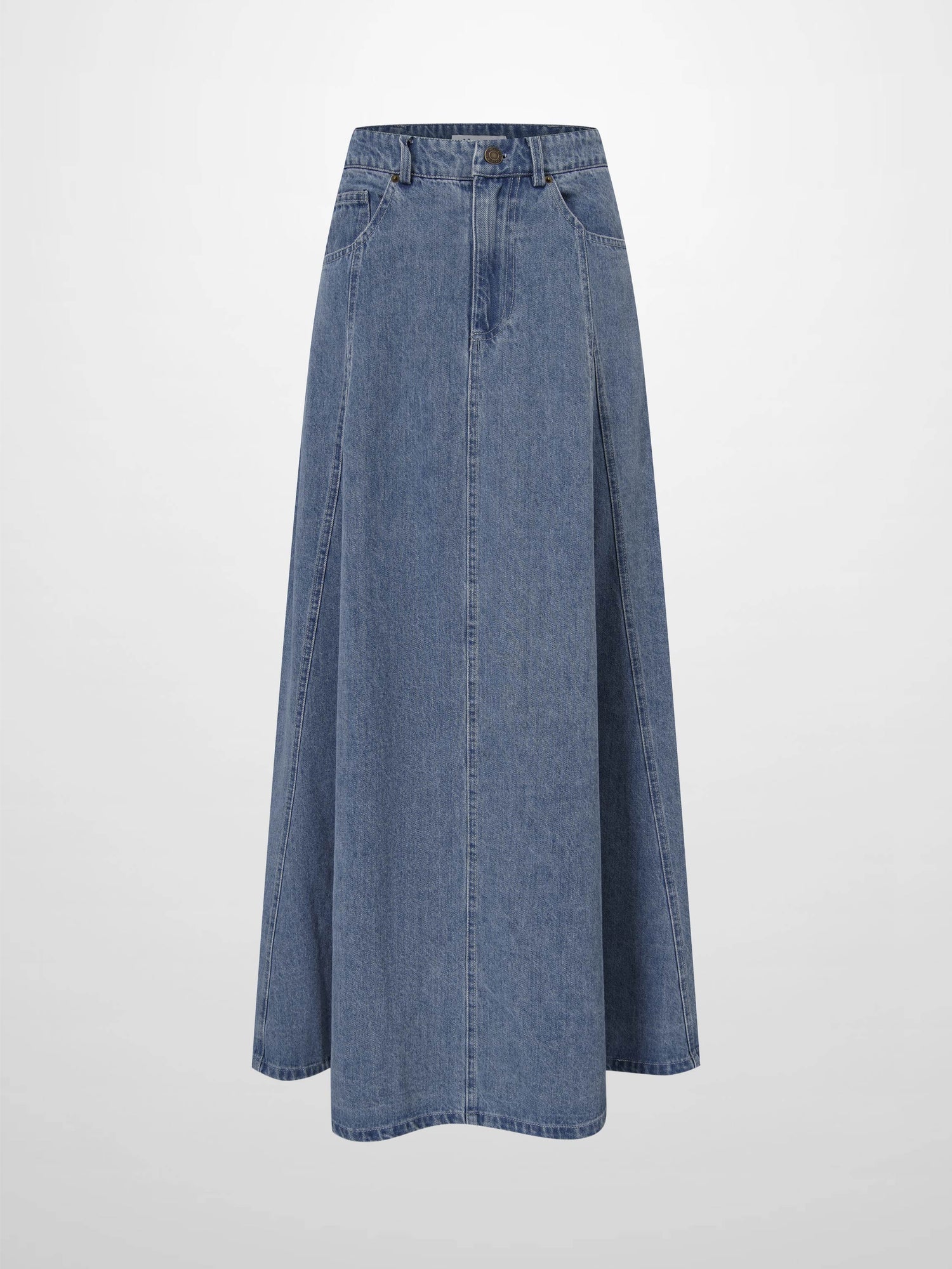 Seamed Full Denim Skirt-Light Blue