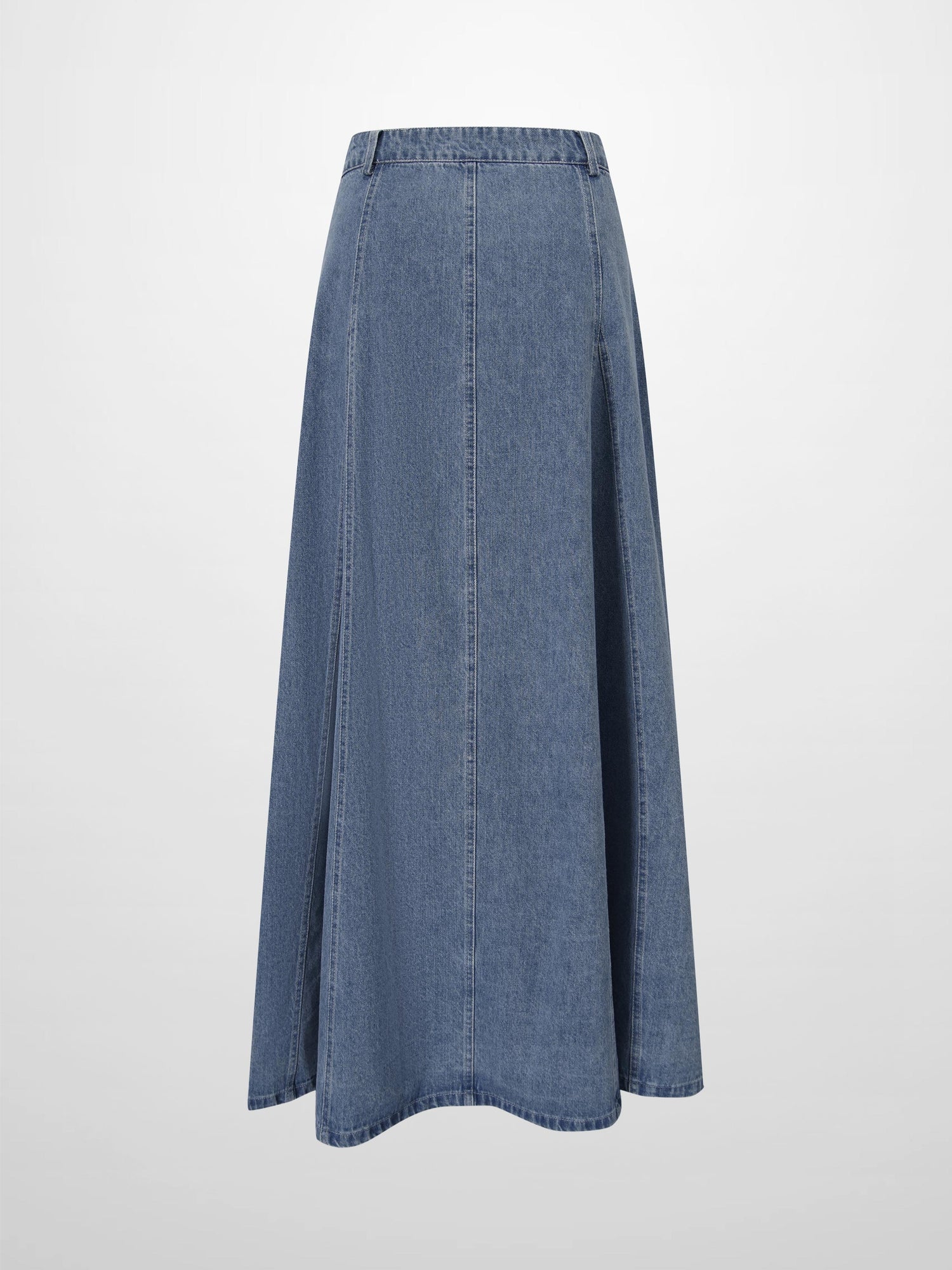 Seamed Full Denim Skirt-Light Blue
