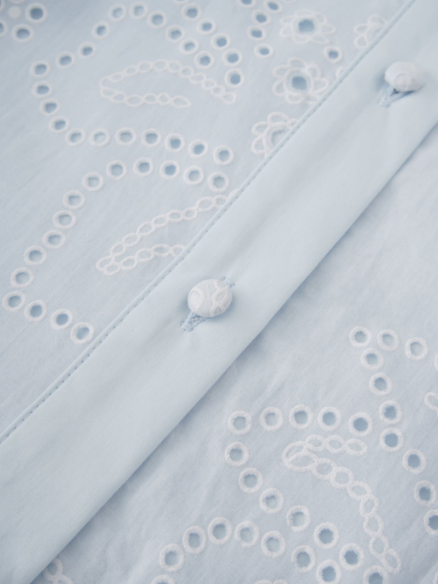 Eyelet Belted A-Line  Shirtdress-Light Blue
