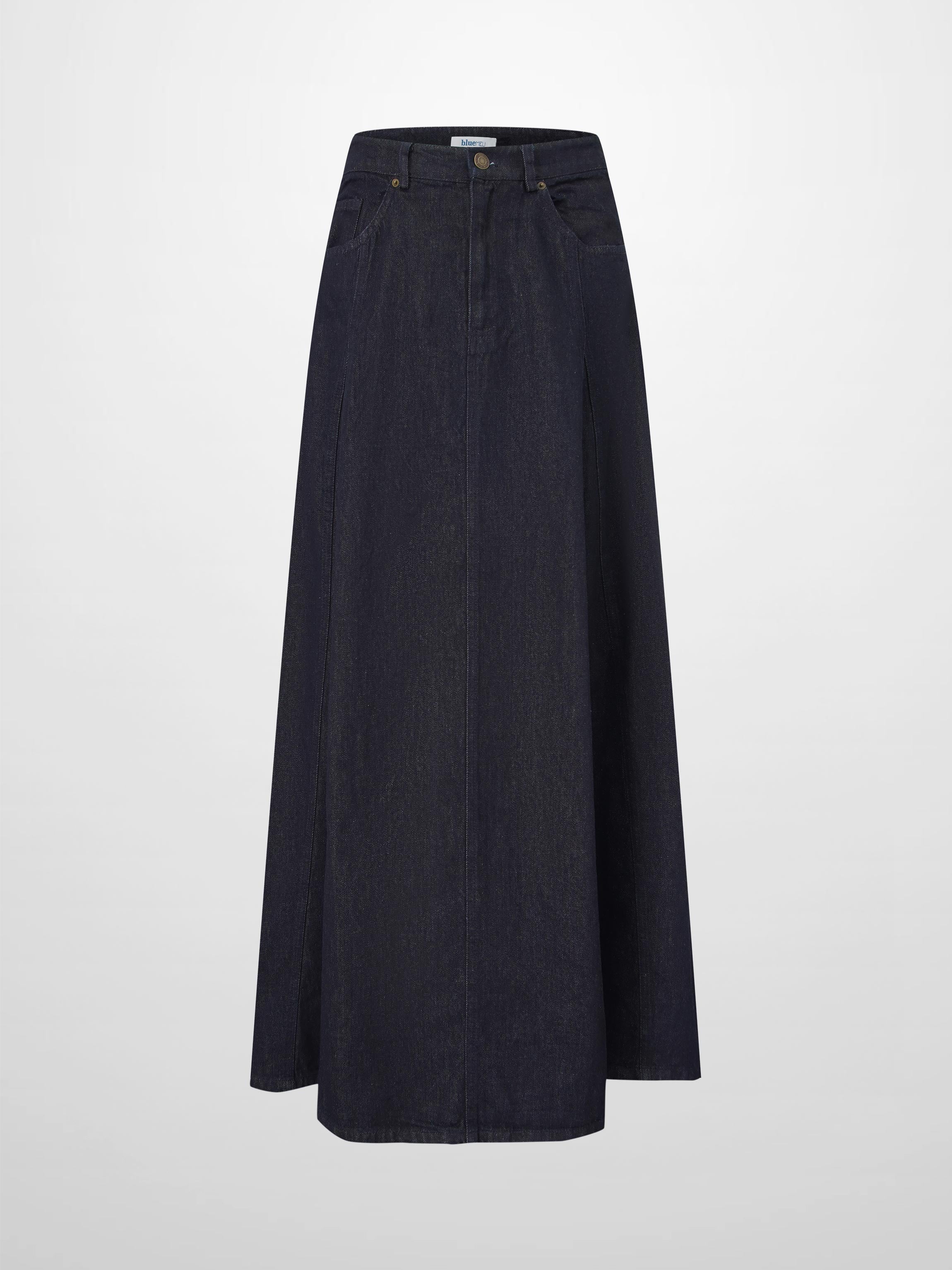 Seamed Full Denim Skirt-Dark Blue – Fame on Central