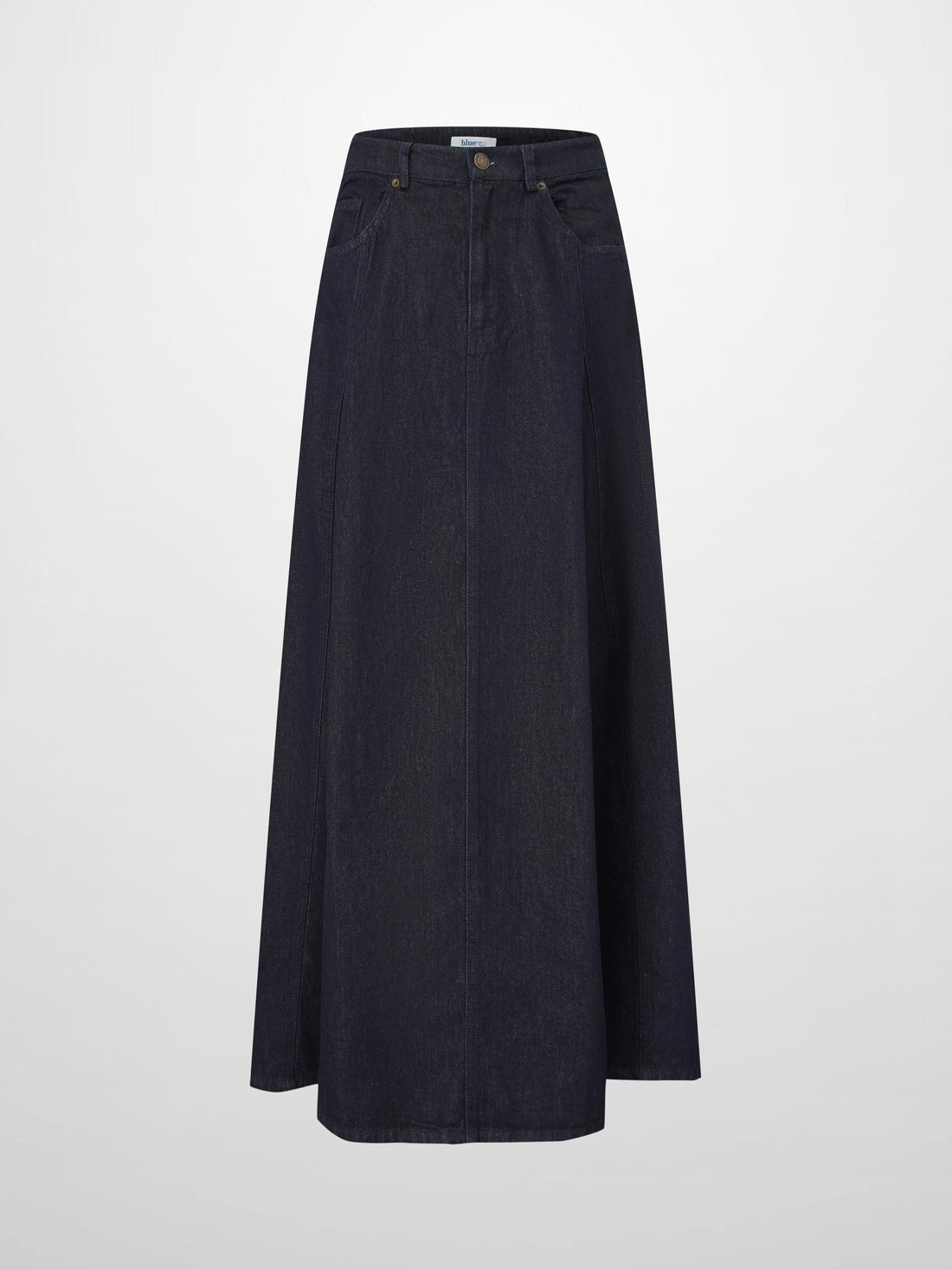 Seamed Full Denim Skirt-Dark Blue