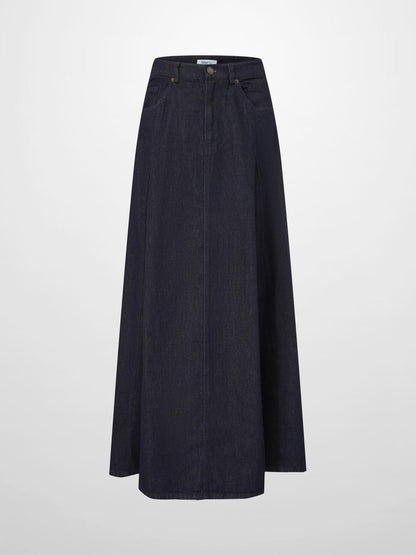 Seamed Full Denim Skirt-Dark Blue