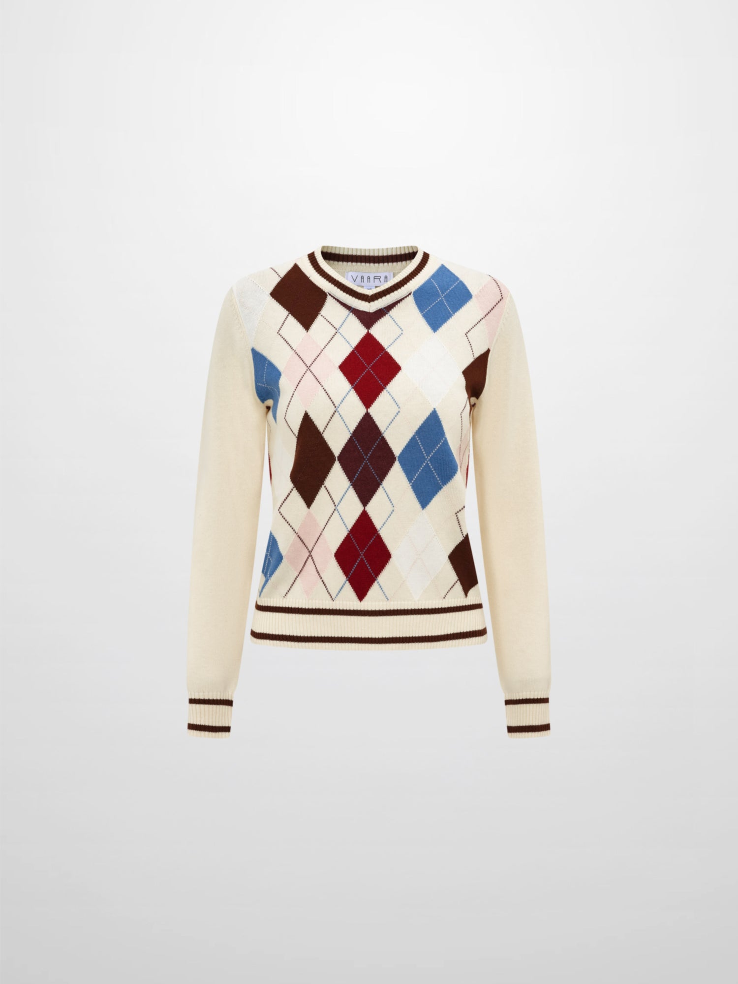 V Neck Argyle Sweater - Cream