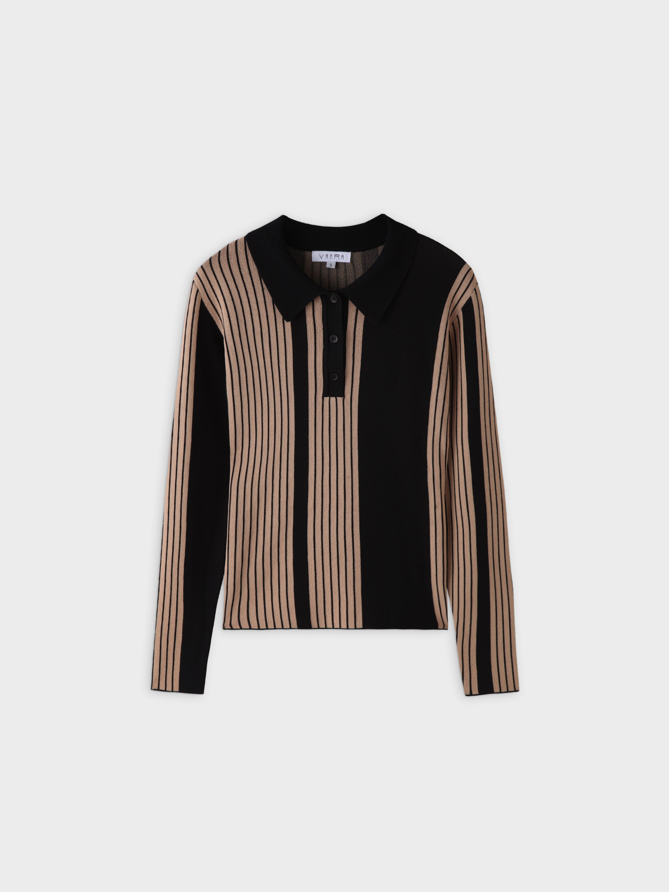 Mixed Stripe Polo Sweater-Tan