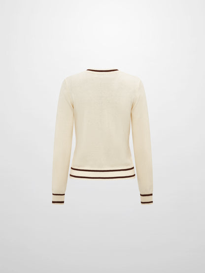 V Neck Argyle Sweater - Cream