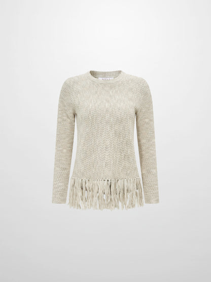 Fringe Bottom Sweater - Heathered Camel